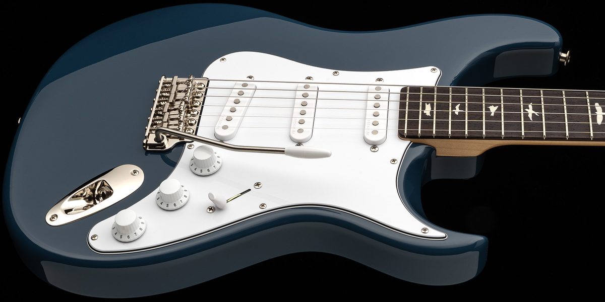 Arles Blue PRS Silver Sky Defender Limited Edition guitar with white pickguard and rosewood fretboard